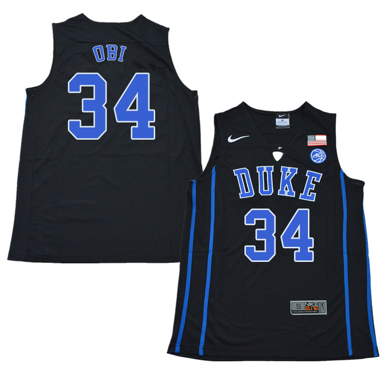 2018 Men #34 Sean Obi Duke Blue Devils College Basketball Jerseys Sale-Black